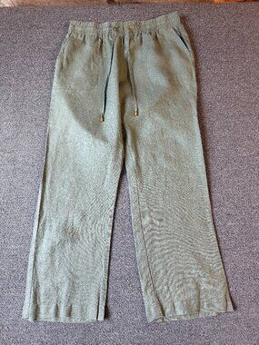 Olive Green 100% Linen Wide Leg Pant Drawstring Boutique Casual Pacific Alliance